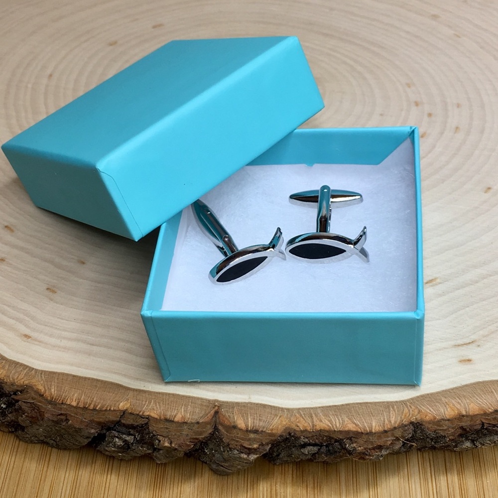 Fish Cufflinks Religious Silver with Black Enamel - Picture 8 of 8